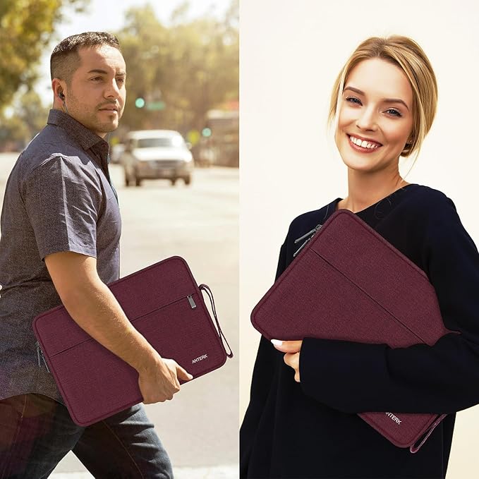 Laptop Sleeve Case 14 Inch, Water Resistant Traveling Computer Cover with Handle, Shockproof Protective Carrying Laptop Bag Compatible for 14 Inch MacBook Air/Pro, HP, Dell, Lenovo, WineRed