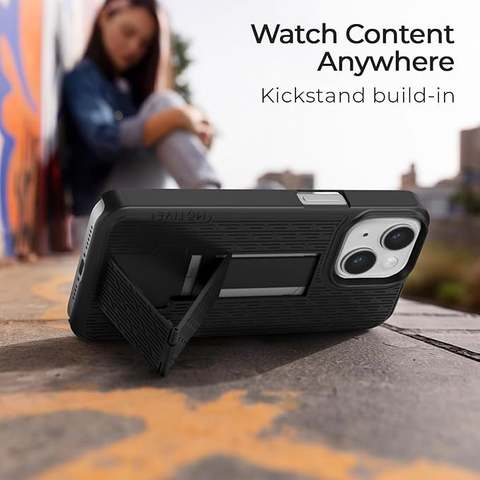 MOTIVE for iPhone 15 Plus Case with Belt Clip, Shell Holster Combo for Apple iPhone 15 Plus Holster, Slim Rugged Case, Drop Shockproof Protective Cover & Kickstand, 6.7 inch | Black