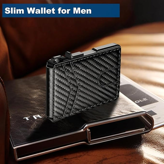 Wallet for Men, Mens Minimalist Wallet 9-13 Cards, Slim Compact Wallet with Money Clip & ID Window, RFID Blocking Smart Pop Up Card Wallet, Metal Aluminum Credit Card Holder Bifold Wallet
