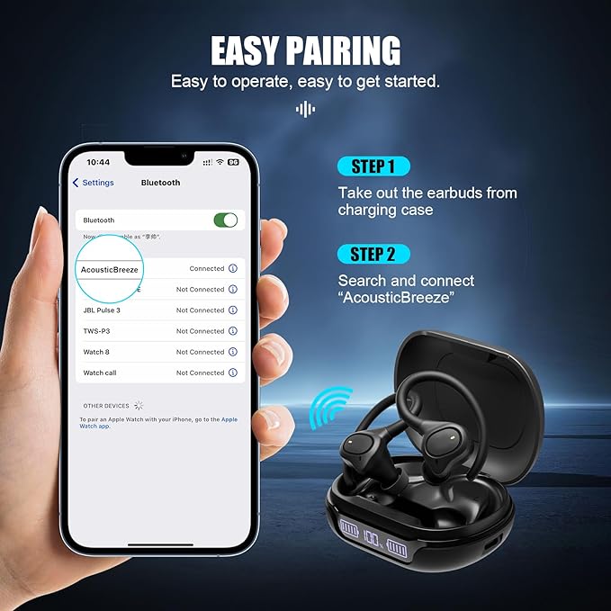 APEKX True Wireless Earbuds - Secure Fit Earhooks for Small Ear, Bluetooth Headphones for iPhone, IPX7 Waterproof, 40H Playtime, Ideal for Sports and Workouts (Black)