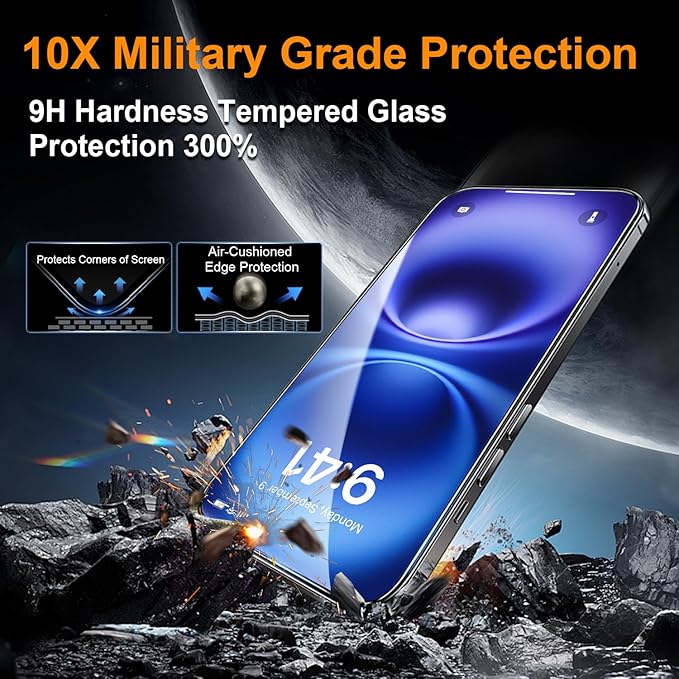 One Fish Privacy Screen Protector for iPhone 16 Plus (6.7 inch), Airbag Edge Protection, Anti Spy Private Tempered Glass Film with Installation Frame,9H Glass Scratch Resistant,Easy Installation,2Pack.