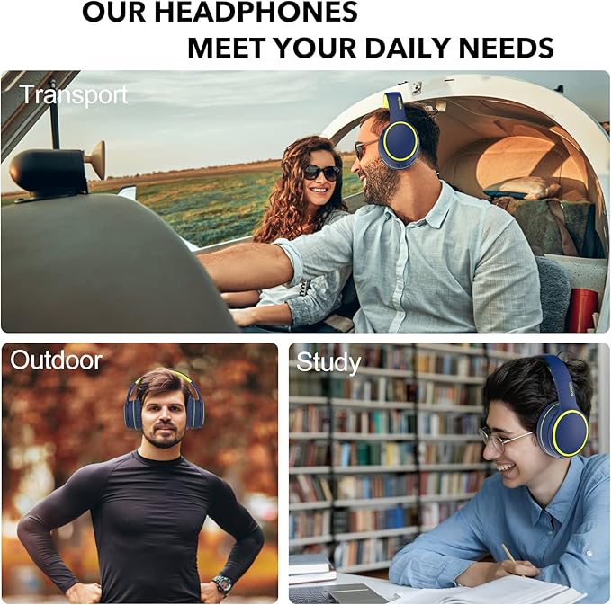 RORSOU B10 Wireless Bluetooth Over-Ear Headphones, Lightweight Folding Stereo Bass Headset with Mic, 50H Playtime, Volume Control, Bluetooth 5.3 Headphones for iPad/Travel/Tablet/PC (Blue)