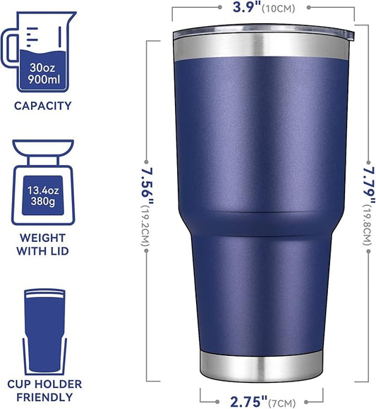 DOMICARE 30 oz Tumbler with Lid and Straw, Stainless Steel Tumblers Bulk, Insulated Vacuum Double Wall Travel Coffee Mug, Durable Powder Coated Tumbler Cups (Navy, 12)