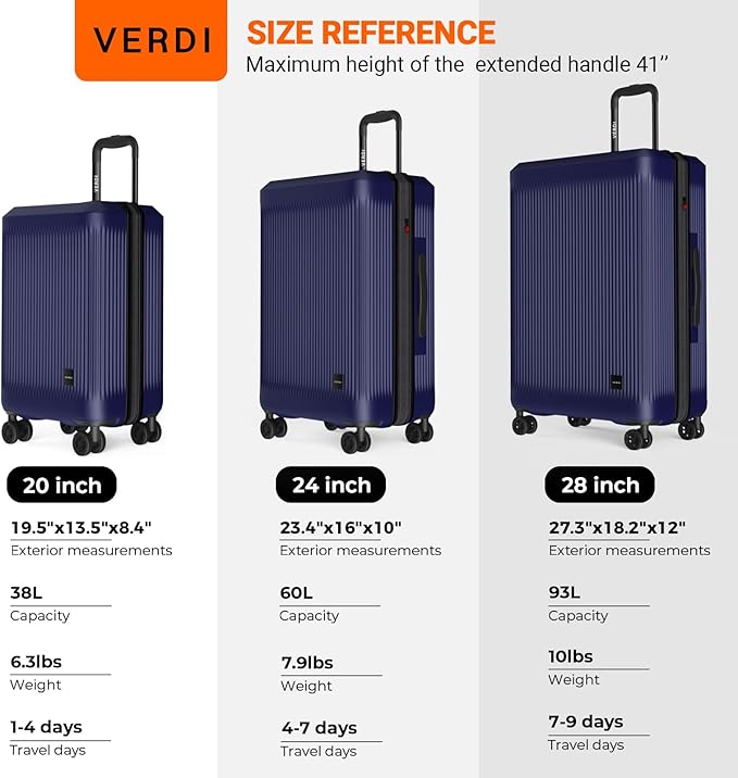 Verdi Hardside 24 Inch Luggage with Spinner Wheels Lightweight Expandable Suitcase