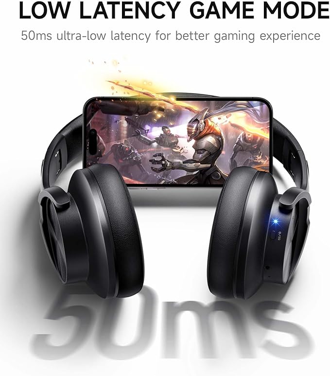 Picun B8 Bluetooth Headphones, 120H Playtime Headphone Wireless Bluetooth with 3 EQ Modes, Low Latency, Hands-Free Calls, Over Ear Headphones for Travel Home Office Cellphone PC Black