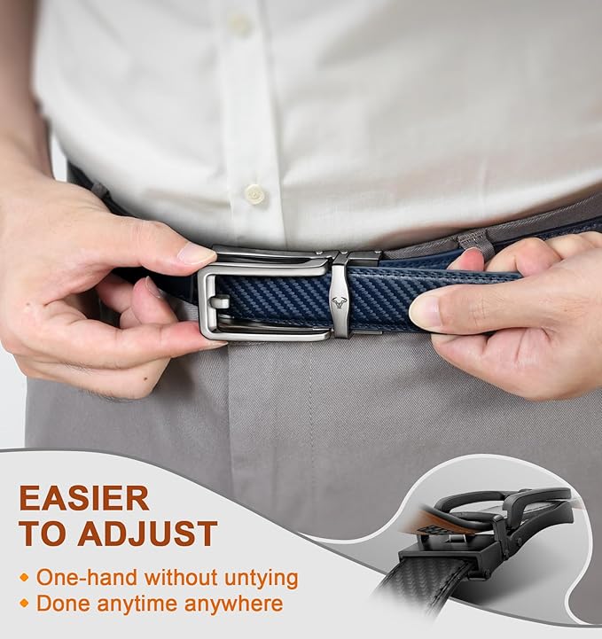 BULLIANT Men Ratchet Belt 2 Pack, Click Sliding Leather Belt Adjustable for Gift Men Dress Casual Jeans 1 3/8,Cut for Fit