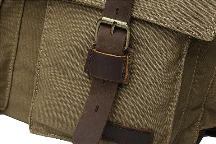 Sechunk Vintage Military Leather Canvas Laptop Bag Messenger Bags Medium