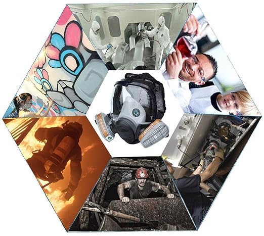 17 in 1 Full Face Large Size Respirator,Reusable Full Face Respirator Widely Used in Organic Gas,Paint Sprayer, Chemical,Woodworking,Dust Protector, Medium