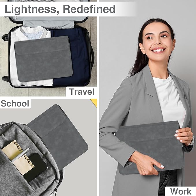 Allinside 13-14 Inch Laptop Sleeve Case for MacBook Pro 14" 2021-2024/MacBook Air 13" 2010-2017/MacBook Pro 13" 2010-2015, Waterproof PU Leather Sleeve Cover with Stand & Accessory Pouch, Gray