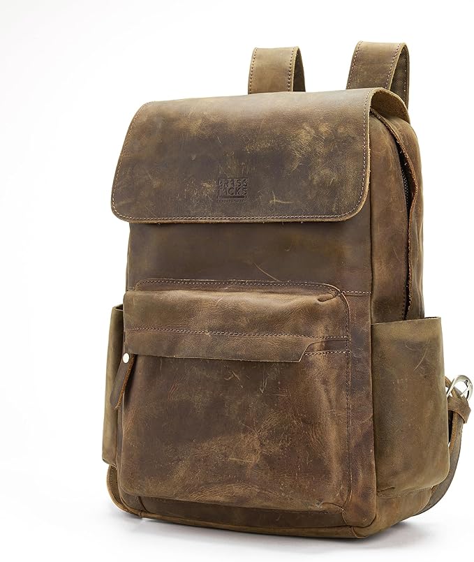Leather Rucksack Backpack for Men Women Casual Travel Daypack 15.6 inch Laptop Bookbag