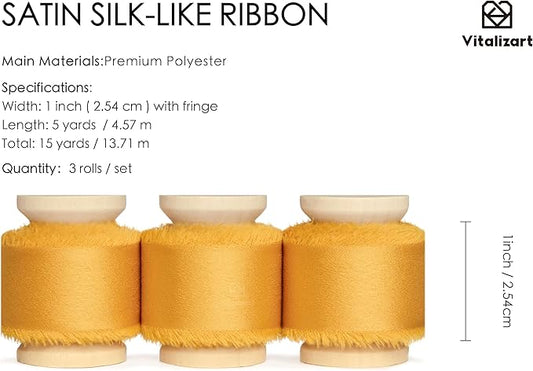 Vitalizart Silk Satin Ribbon 1 inch x 15 Yard Gold Handmade Frayed Ribbons for Gift Wrapping Baby Shower Wedding Bridal Bouquets Holiday Decor