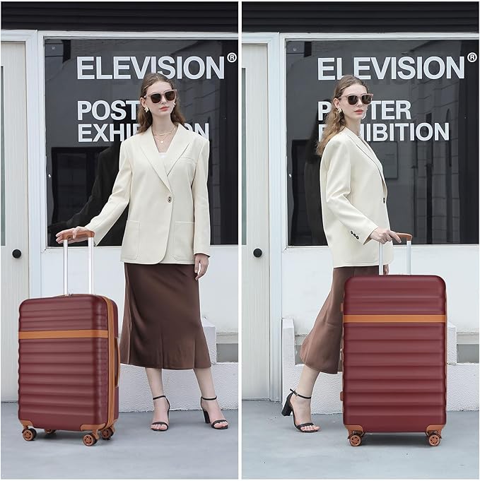 Kono Expandable 28 Inch Large Checked Luggage: ABS+PC Hardside Trolley Travel Case - Hard Shell Suitcase with TSA Lock, Burgundy