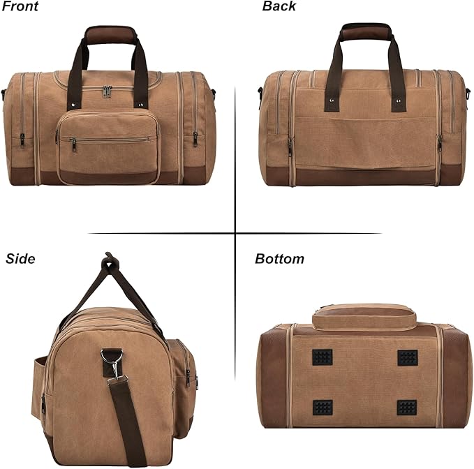 Litvyak Duffle Bag for Travel, 50L Canvas Travel Duffel Bags Overnight Weekend Gym Carry On Luggage Bag for Men & Women(Coffee)