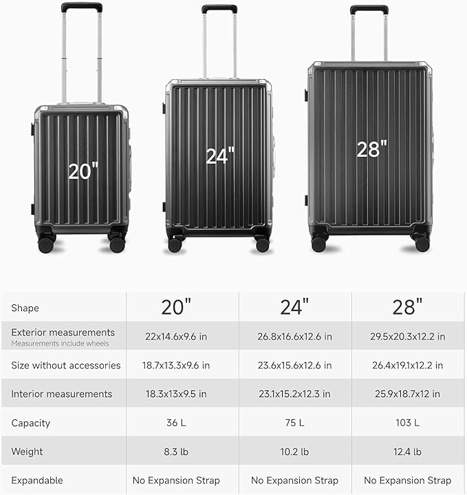 LUGGEX Checked Luggage with Spinner Wheels, 24 Inch Aluminum Frame Zipperless Polycarbonate Hard Shell Suitcase, Charcoal Metallic