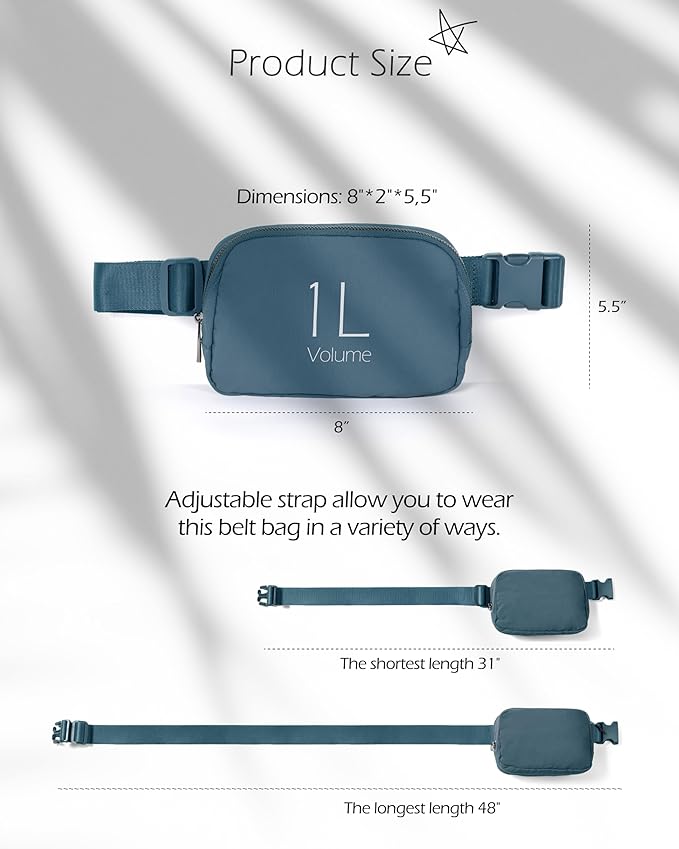 ODODOS Unisex Mini Belt Bag with Adjustable Strap Small Fanny Pack for Workout Running Traveling Hiking, Blue