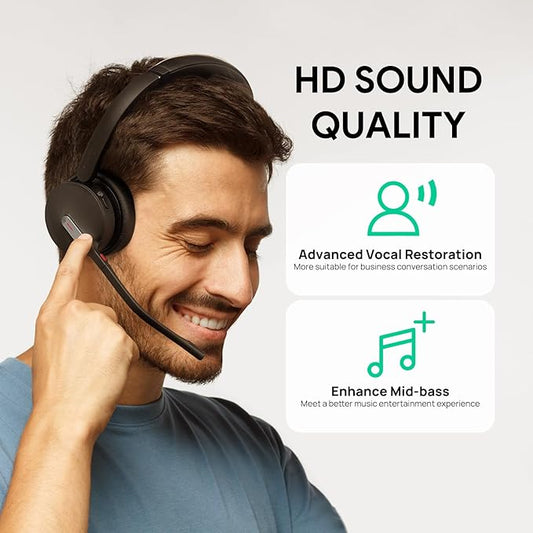 Yealink BH70 Dual Wireless Headset with Mic for Work, Bluetooth Headphone with Teams Certification, up to 35h Talk Time, 147g All-Day Wearing Comfort, Perfect for Open Office Home Hybrid Work, USB-A