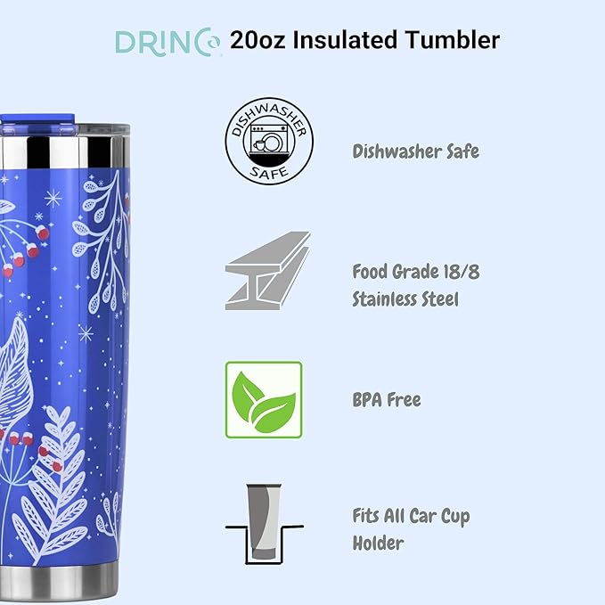 Drinco - 20 oz Stainless Steel Tumbler | Double Walled Vacuum Insulated Mug With Lid, 2 Straws, For Hot & Cold Drinks (20oz Nampa, 20oz)