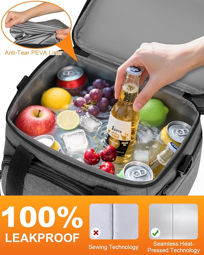 Lunch Box for Men Women Double Deck Insulated Lunch Bag for Men Woman Leakproof Expandable Cooler Bag with Adjustable Shoulder Strap for Work Picnic School(Gray,16L)