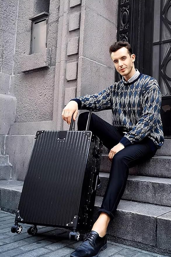 HotWay 3-Piece Luggage Sets with Aluminum Frame, PC Hard Shell Suitcase with Spinner Wheels and TSA Lock, Large Suitcase for Travel, Black