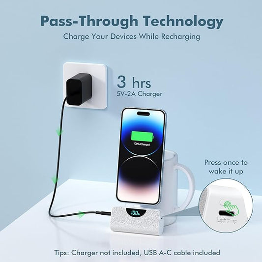 Mini Portable Charger Power Bank for iPhone, 5200mAh External Battery Charging Bank, 20W PD Fast Charging Battery Pack Portable Phone Charger for iPhone 14 Pro Max/14/13/12/11/XR/X/8/7/6/SE(White)