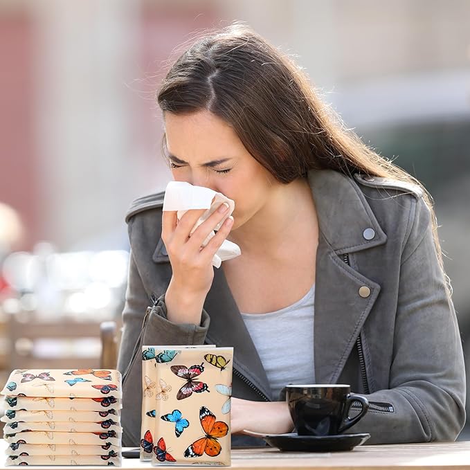 Geyee 50 Packs Facial Tissue Travel Packs Disposable Pocket Tissues for Wedding Guest Travel School Purse Home Supplies, 500 Sheets 3 Ply(Retro Butterfly)