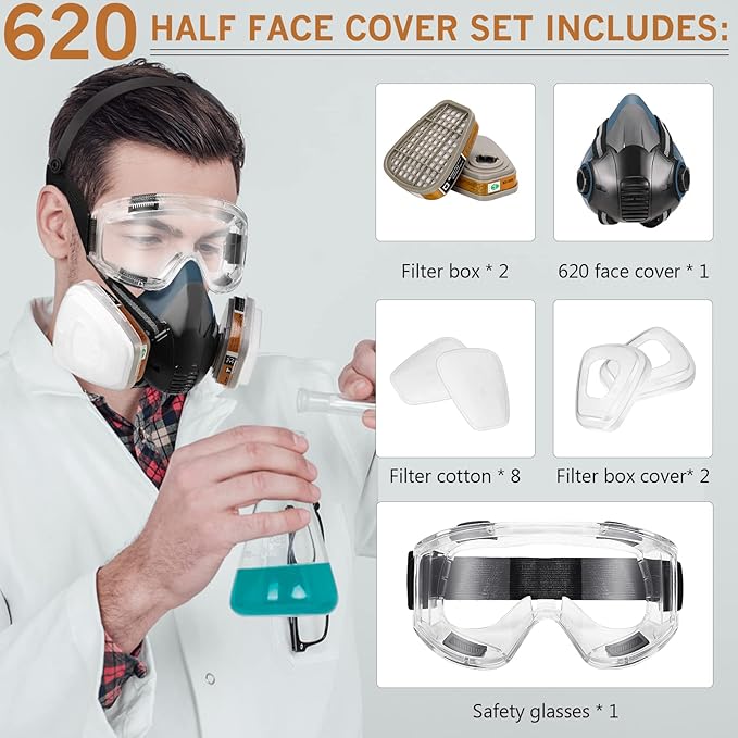 Gas Masks Survival Nuclear and Chemical - Reusable Full Face Respirator Gas Mask with Activated Carbon Filter