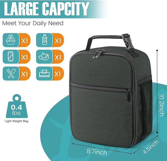 Lunch Bag for Men/Women, Reusable Lunchbox for Adult, Small Insulated Lunch box, Lunch Tote Bag for Office, Work, Picnic - Black