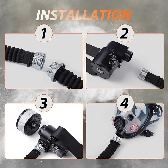 HANUU Reusable PAPR Respirator, Portable PAPR Respirator System with 40mm Activated Carbon Filter, Powered Air Purifying Respirator, Gas Mask for Gases, Dust, Vapors, Chemicals, Paint, Spray