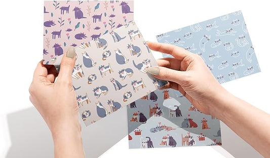 Twigs Paper Note Cards – 12 Assorted Cat Pattern Designs with Envelopes – Made in the USA – Eco-Friendly Blank Cards for Everyday Correspondence – 5.5 x 4.25 Inches