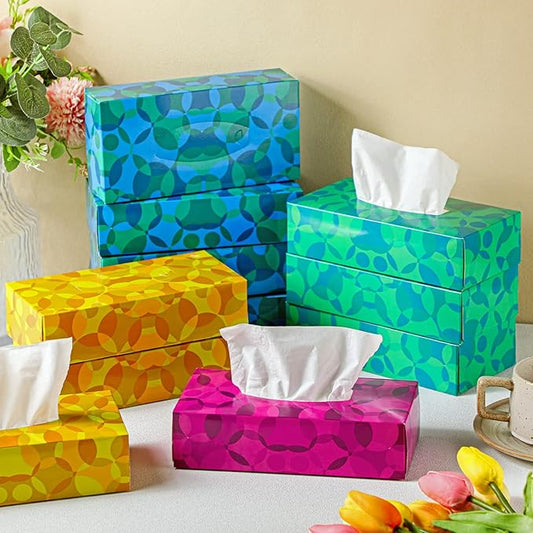 Yinder 12 Packs 1560 Sheets Soft Facial Tissues Box 2 Ply 130 Sheets Per Box Household Facial Tissues Bulk Fit for Bathroom Kitchen Office Car Home Use(Abstract Geometry)