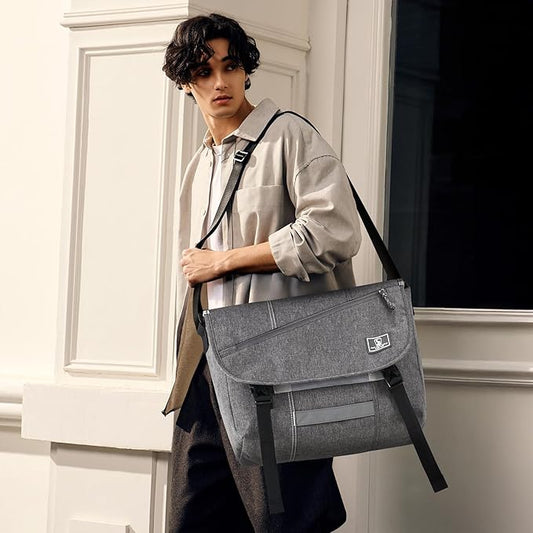 OIWAS Messenger Bag for Women, 17 Inch Laptop Crossbody Bags Men Casual Satchel Shoulder Bag College Travel Office Briefcase (Grey, 17 inch)