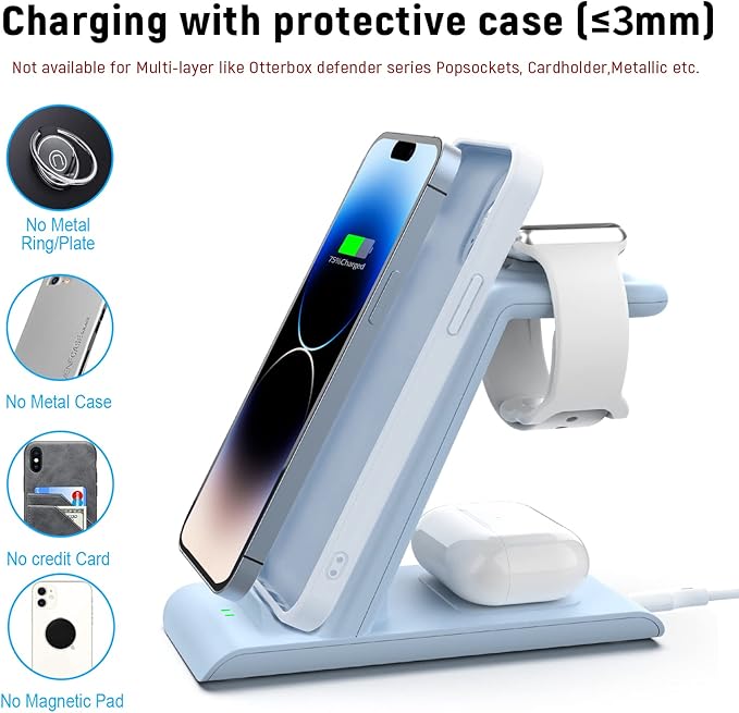 HATALKIN 3 in 1 Wireless Charging Station Compatible for Apple Products Multiple Devices Charger for Apple Watch Ultra 11 10 9 8 7 SE AirPods Pro iPhone 17 16 15 14 13 Pro Max/X/XS Fast Charger Stand