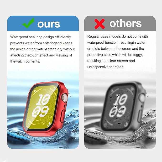 2 in 1 Waterproof Case for Apple Watch Screen Protector 41mm Series 7 8 9 Accessories with Tempered Glass Film Face Protective & PC Bumper Cover Compatible iWatch 41mm