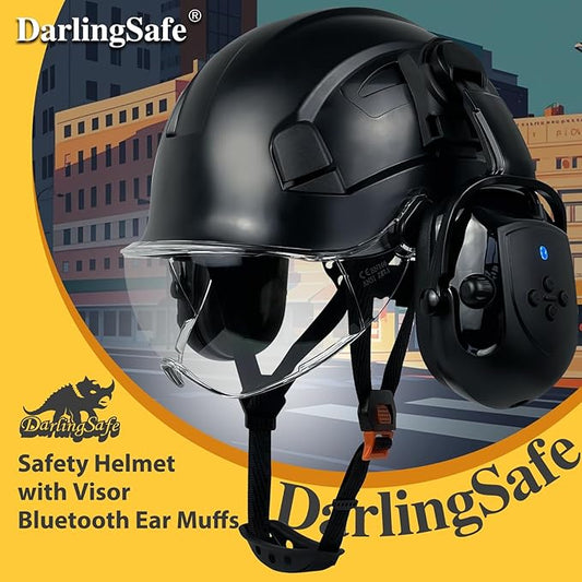 Hard Hats with Visor Bluetooth Ear Muffs Safety Helmet with Visors Mounted Safety Ear muff Hardhats Vented ANSI Z89.1 OSHA