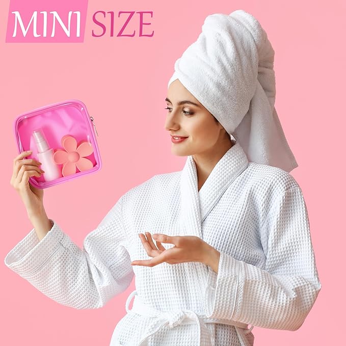 Kacctyen 12 Pcs Mini Makeup Bag Nylon Small Pouch for Purse Mini Square Nylon Pouch with Zipper Small Cosmetic Travel Makeup Bag Purse Organizer for Women (Pink Color,Translucent)