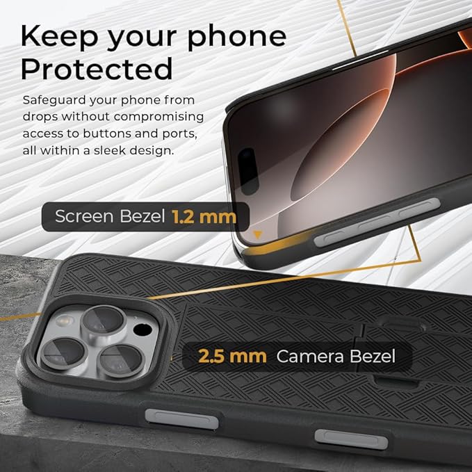 MOTIVE for iPhone 16 Pro Max Holster Case, Belt Clip Case for iPhone 16 Pro Max, Shell Holster Combo 16 Pro Max, Slim Rugged Drop Shockproof Protective Cover with Kickstand (6.9") | Ranger Series