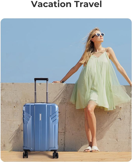 BAGSMART Expandable Carry On Luggage 22x14x9 Airline Approved, 1OO% PC Lightweight Hard Shell Suitcase, 20 Inch Travel Luggage with Spinner Wheels, Waterproof Rolling Suitcase,Blue