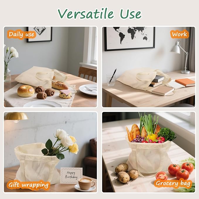 OKBA 20 | 50 Pack 15'' X 16'' Cotton Tote Bags for Tie Dye,Lightweight Tote Bags Bulk Reusable Grocery Shopping Cloth Bags