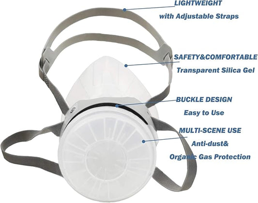 Half Face Reusable Respirator Spray Paint Gas Mask Respiratory Protection Multi-Purpose Dustproof Respirator,Medium(Mask+1 Pack Cartridge)