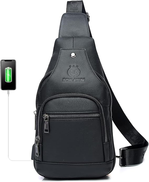 LUKZIJAES Genuine Leather Sling Bag for Men