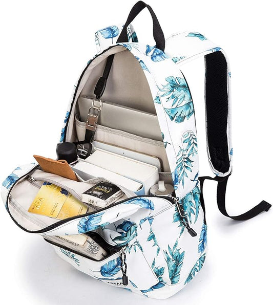 Kinmac Waterproof Laptop Travel Outdoor Backpack with USB Charging Port for 13 inch 14 inch and 15.6 inch Laptop (Banana Leaf)