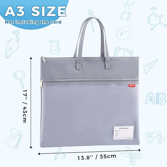 Pendancy Mesh Zipper Pouch A3 Size, Large Double Pocket Waterproof File Bag with Handle, 13x17 in Foldable Document Storage for Puzzle Project/Cross Stitch/Travel/Office(Advanced Gray)