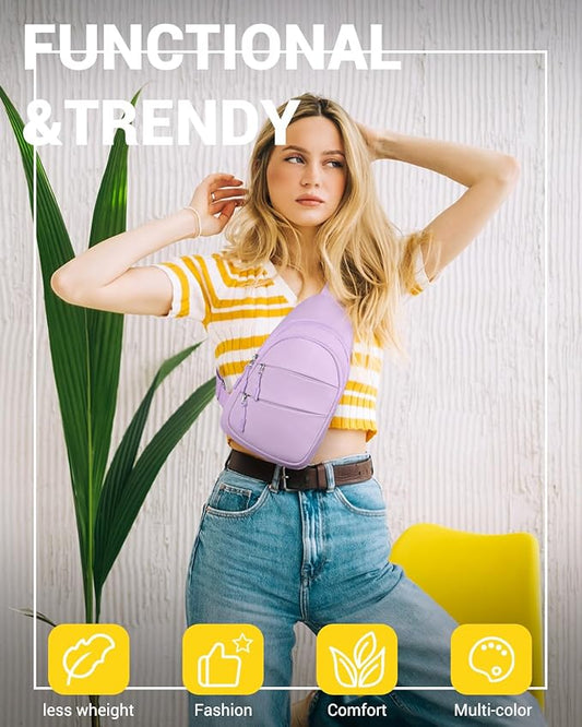 Crossbody Bags for Women, Sling Bag for Men, Small Hiking Backpack Anti Theft Lightweight for Outdoors Travel (M, Violet)