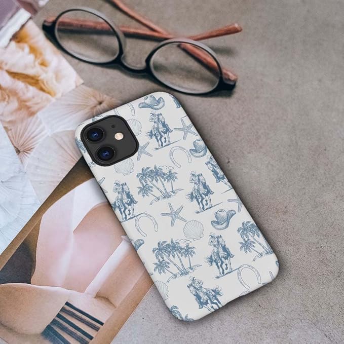 DAIZAG Case Compatible with for iPhone 11,Vintage Cowboy Horses Seashell Starfish Phone Case for iPhone 11 for Girl Women Boy Men