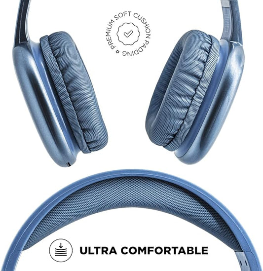iJoy Ultra Wireless Headphones with Microphone- Rechargeable Over Ear Wireless Bluetooth Headphones with 10Hr Playtime, SD Slot, Backup Wire- Soft Cushion Wireless Headset with Mic (Blue)