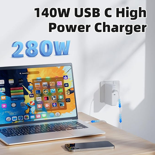 Mac Book Pro Charger, Csevanli 280W USB C Charger Fast Charger Adapter Compatible with MacBook pro/Air 13, 14, 15, 16 inch, ipad Pro,Samsung Galaxy and All USB C Device (2 Cables Included)
