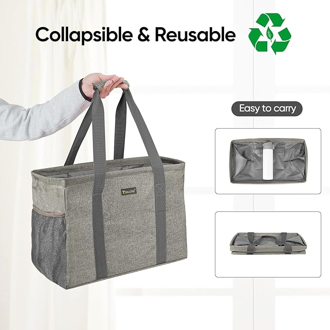 BALEINE Extra Large Utility Tote Bag with Wire Frame for Storage (Beige, 16.5''x14''x10'')