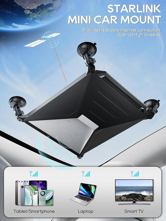 Starlink Mini Mount, Secure Satellite Strong Suction Cup Mounting Kit for Sunroof Window, Stable Signal Case for Car RVs, Vans, Boat, Yachts, Trucks-Black