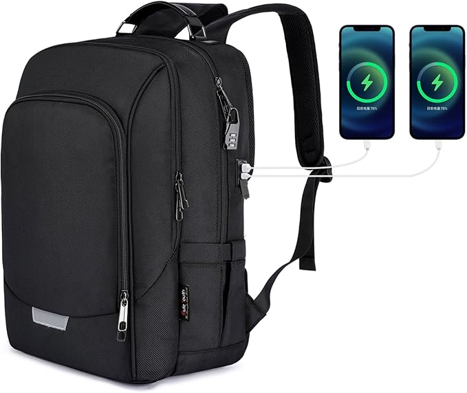 Laptop Backpack for Men & Women - USB Charging Port Anti Theft Water Resistant Business College Backpack Fits 15.6 Inch Laptop,Black 30L