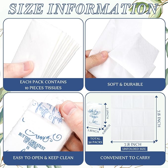 Spiareal 50 Pcs Blue Mother of the Bride Happy Tears Tissues for Wedding Bulk 3 Ply Mother of the Bride Tissues Pocket Paper Mini Travel Size for Party Favor Christian Wedding Gifts
